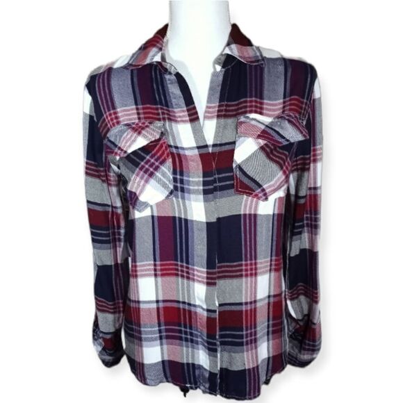 SAM EDELMAN RED, WHITE, & BLUE PLAID SHIRT W/ LACE BACK & ZIP SHOULDER SZ.XS EUC - Picture 1 of 8